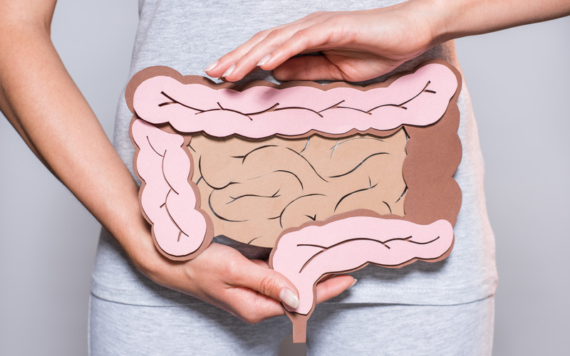 Femme se tenant debout, portant un dessin des intestins devant son ventre